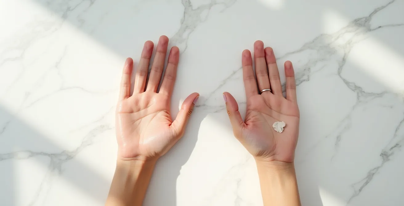 Comparaison microscopique de la texture d'une peau sèche versus déshydratée