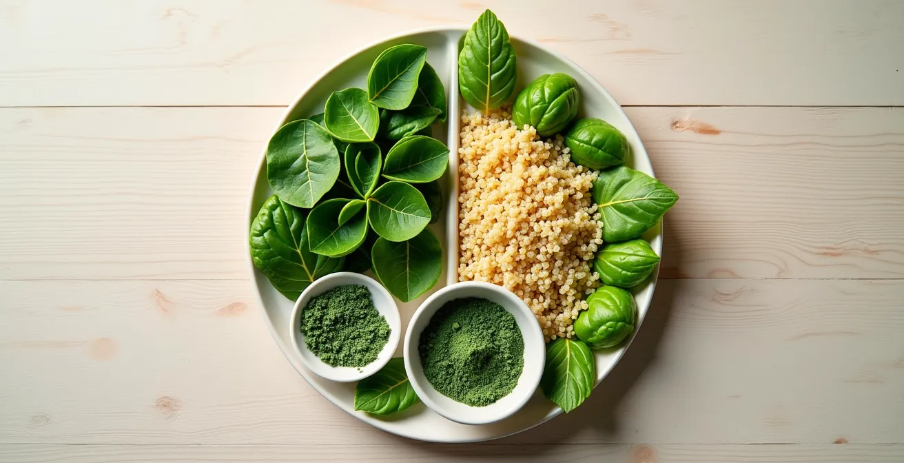 Composition d'aliments à faible charge glycémique et poudres vertes contre l'acné