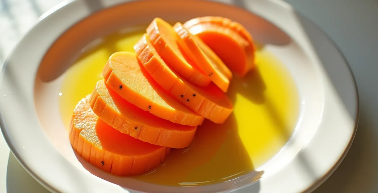 Carottes fraîches coupées en bâtonnets avec un filet d'huile d'olive dorée