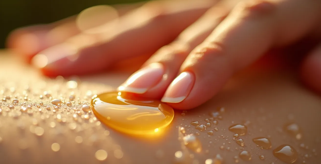 Gros plan sur un massage facial à l'huile avec mouvements circulaires visibles