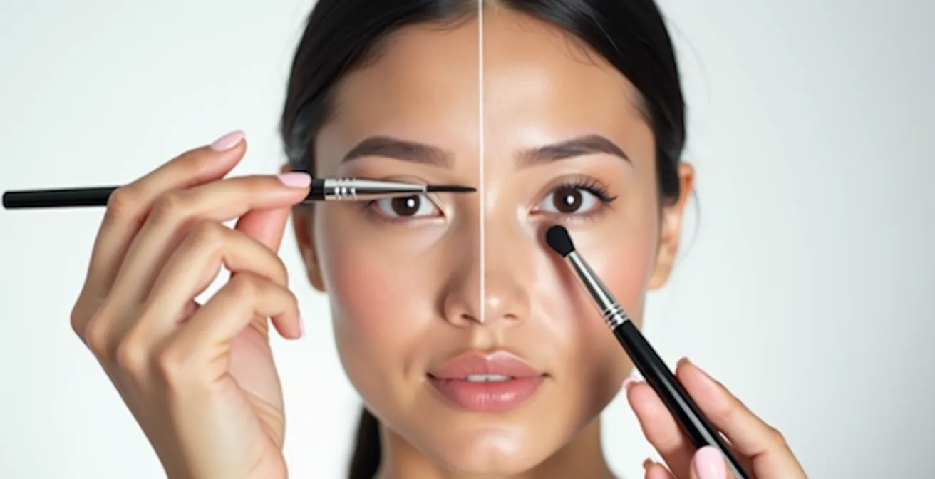 Vue frontale montrant la technique de mesure pour positionner correctement la tête du sourcil