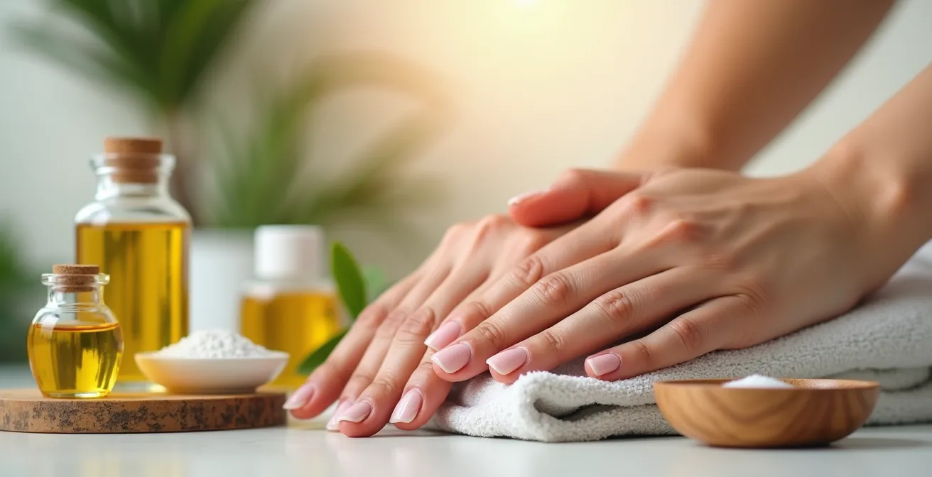 Mains soignées après dépose avec huile nourrissante et soin régénérant