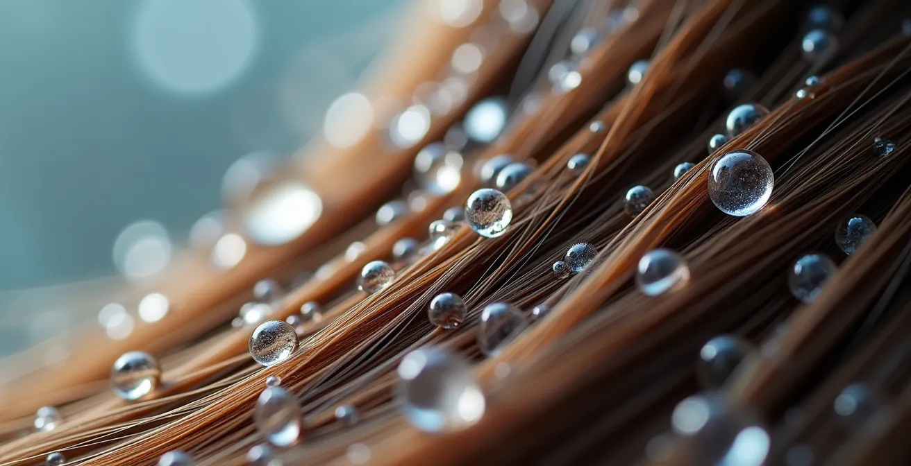 Rinçage capillaire avec solution acide naturelle dans une salle de bain lumineuse