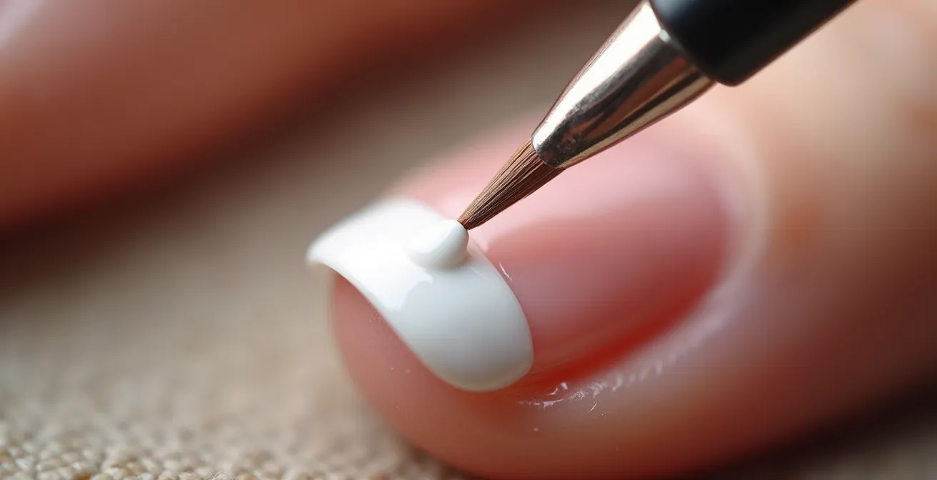 Gros plan macro sur application précise du trait de french avec pinceau fin