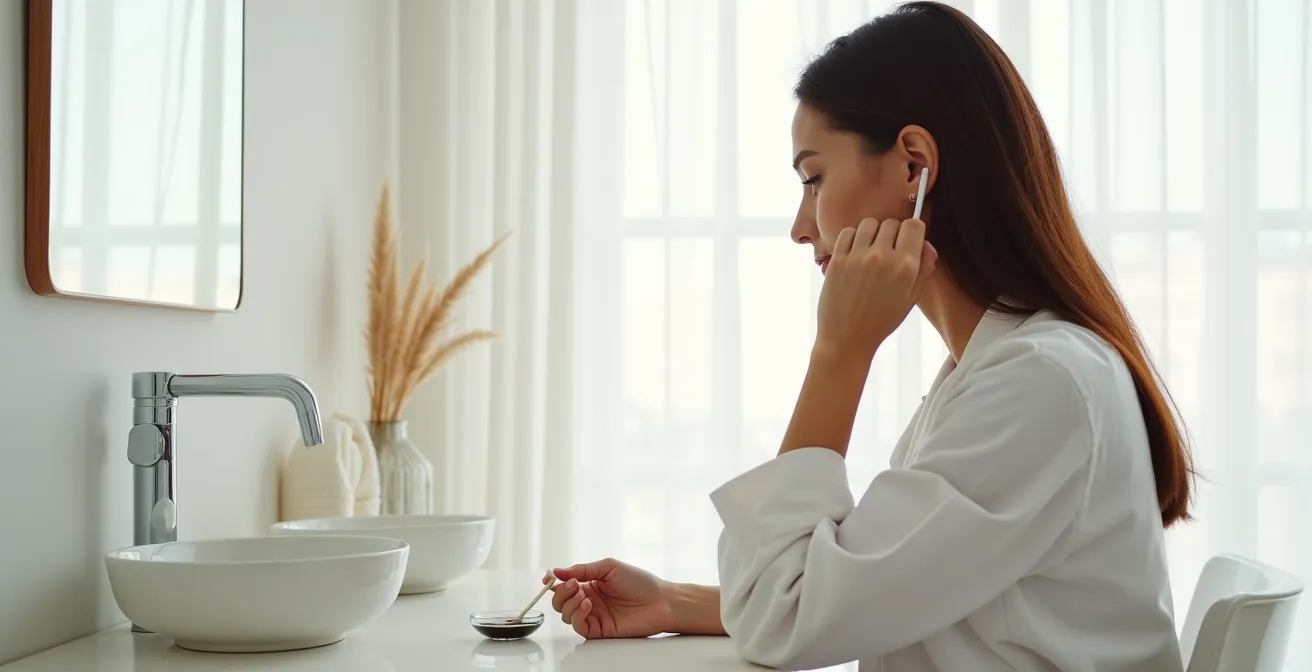 Application d'un test de henné derrière l'oreille pour détecter les allergies